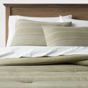 Threshold Cotton Woven Stripe Comforter Set Twin/TXL Moss Green White OEKO-TEX
